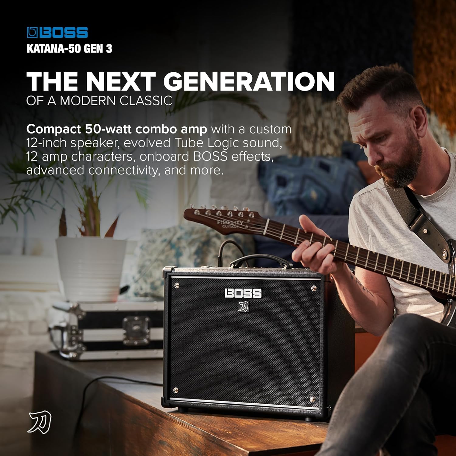 BOSS Katana-50 Gen 3 Guitar Amplifier | Compact 50-Watt Combo Amp | Custom 12-Inch Speaker | Evolved Tube Logic Sound | 12 Amp Characters | Onboard BOSS Effects | Advanced Connectivity & More