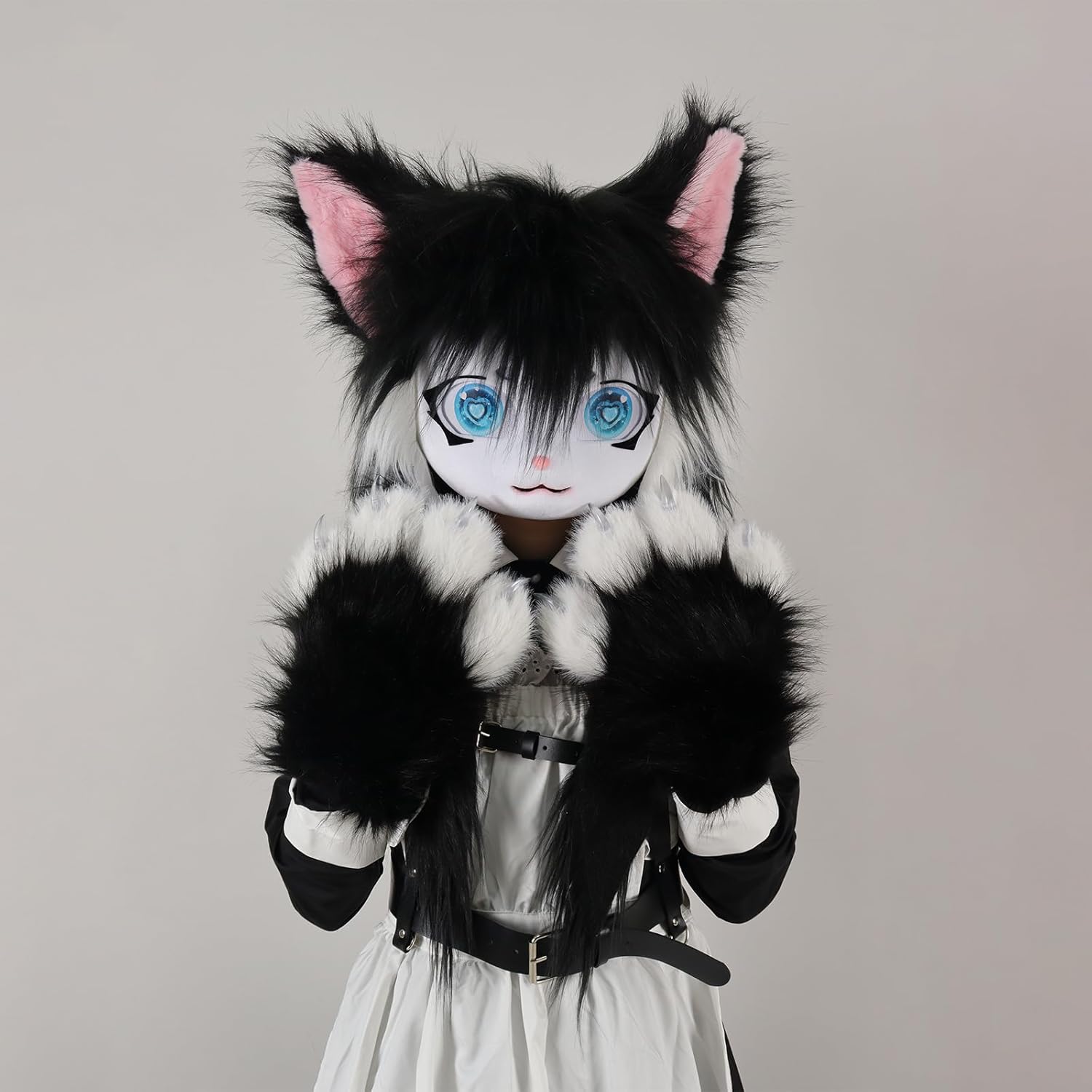 Cat Paw Mittens Gloves Furry Shoes Fursuit Animal Head Mask Halloween Masquerade Costume Accessories Set