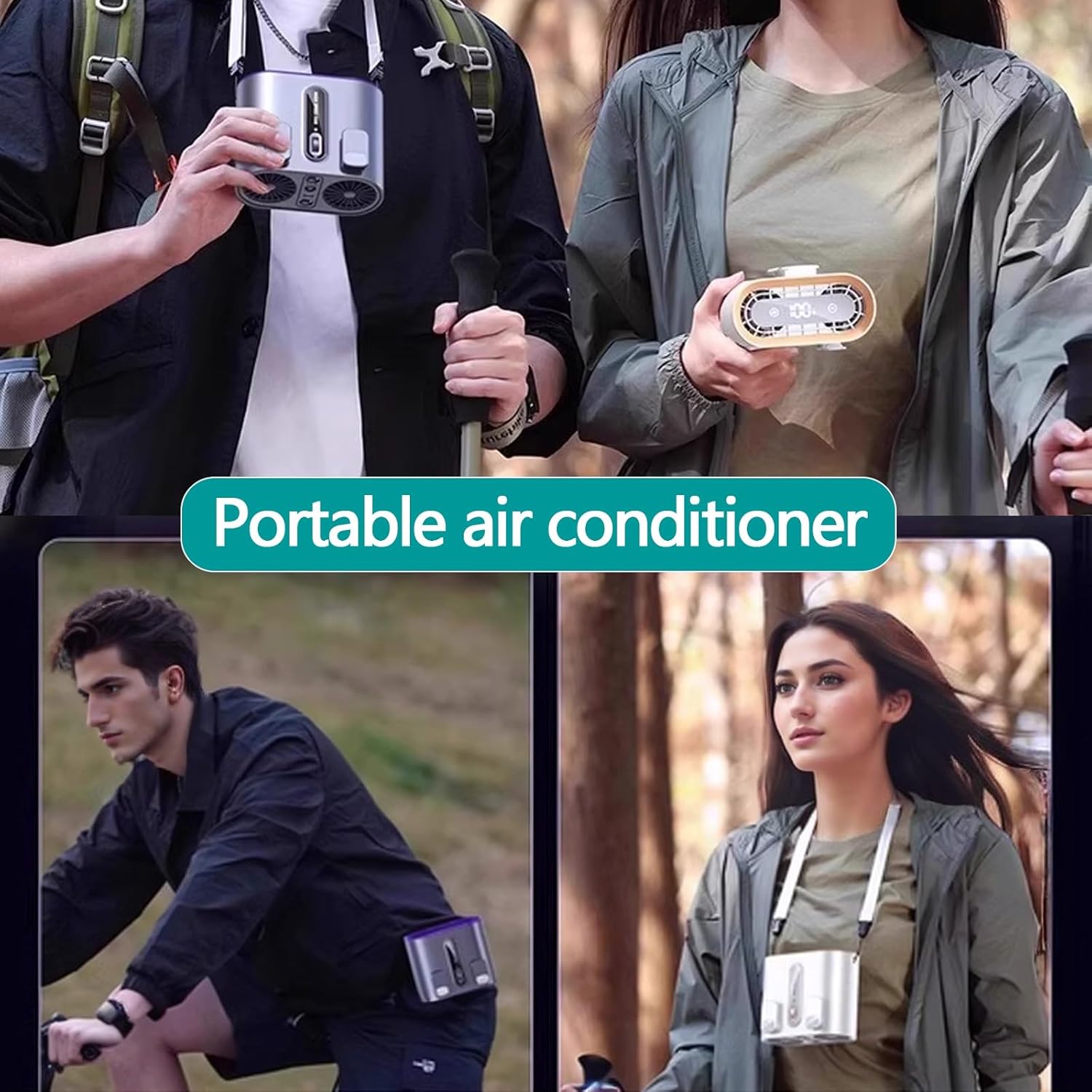 Portable Air Conditioner Fan Outdoor 3 Ways to Wear Desk Air Conditioner for Office Quiet Small with Lighting for Room Garage Patio Camping