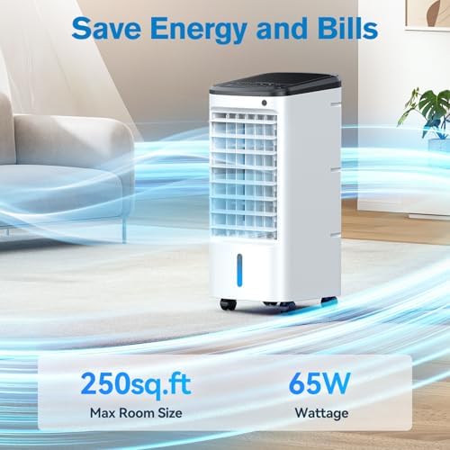 Windowless Portable Air Conditioners with Remote, Ventless Ac Unit Ductless Air Cooler, Hoseless Quiet Evaporative Oscillating Swamp Cooler, 6 Ice Box for Bedroom Indoor Outdoor Office Room
