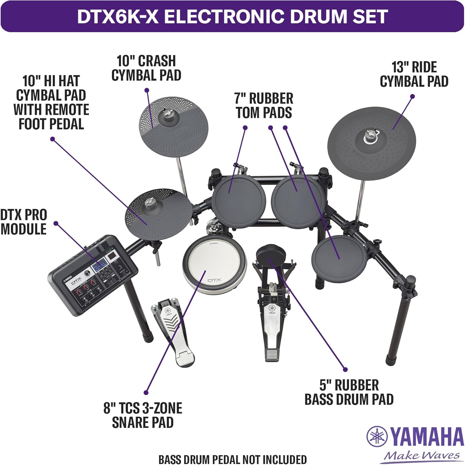 Yamaha DTX6K-X Electronic Drum Set with DTX-PRO Module, 70 Premium Customizable Kits, Kit Modifier Controls, USB Audio/MIDI, Silent Silicone Heads, DTX Touch Sound Editor Smart App