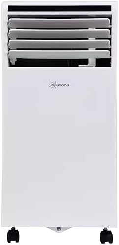 Seasons SM09R1 Portable 9000 BTU Air Conditioner, White; Bucket-less Evaporation System; Auto-restart; Electronic Control Panel with Digital Display; Cool Rooms Measuring 350 to 400 sq.ft; 2 Speeds