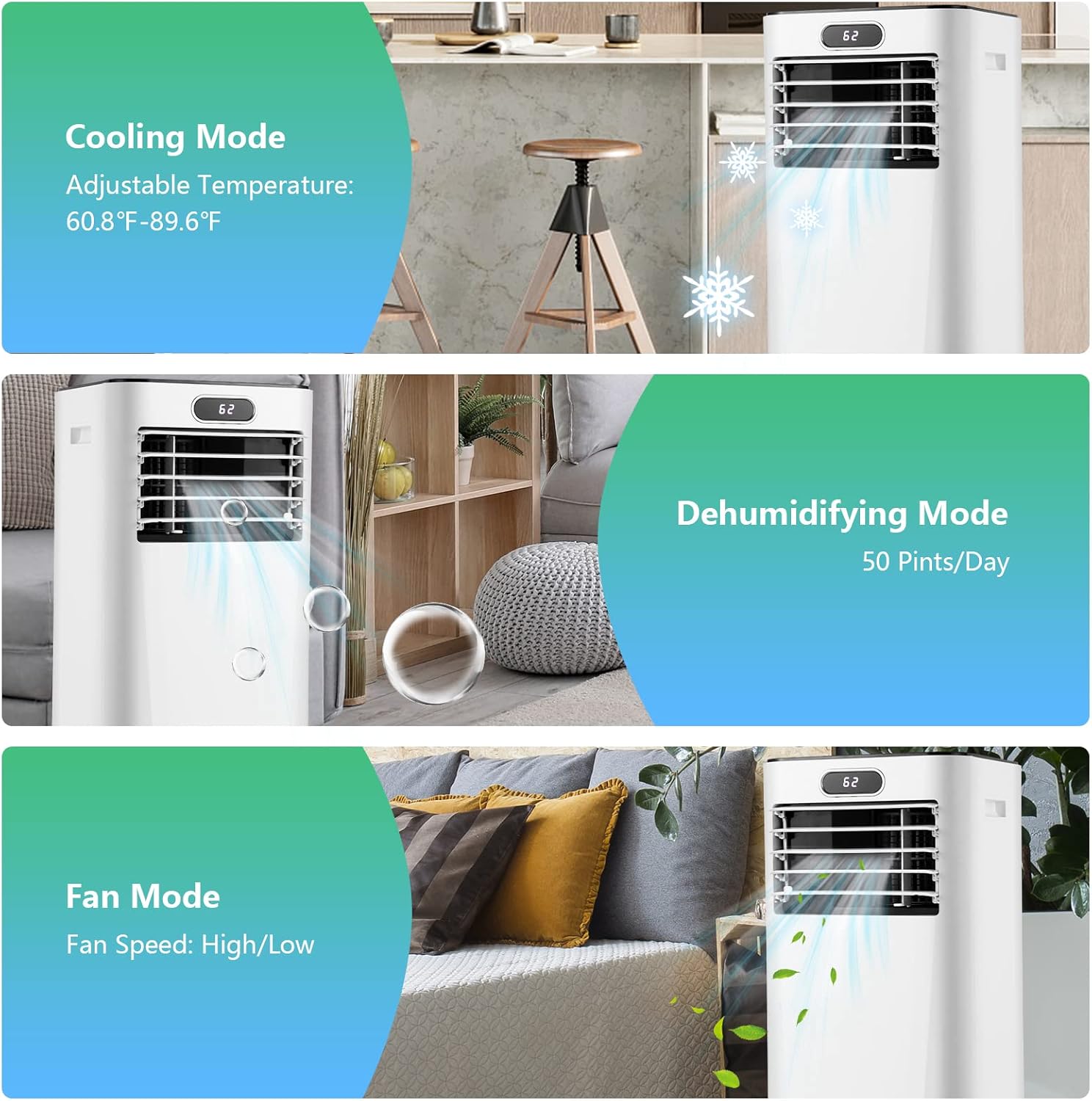 ARLIME Air Conditioner Portable, 10000 BTU Cools up to 350 sq. ft, Portable AC Unit with Fan & Dehumidifier, 2 Speed, Child Lock, 24H Timer, LED Display, Air Cooler for Living Room, Bedroom, Office
