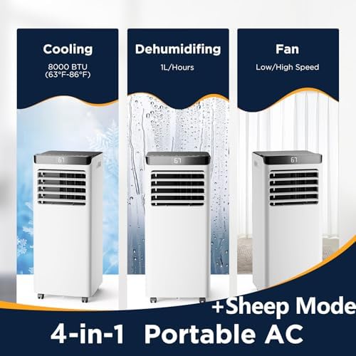 Portable Air conditioners 10,000 BTU Portable Air Conditioners for Large Room Up to 450 Sq.Ft,Portable AC Unit with 4-in-1 AC Unit for Rooms, Remote Control with Installation Kit (10K-07B AC)