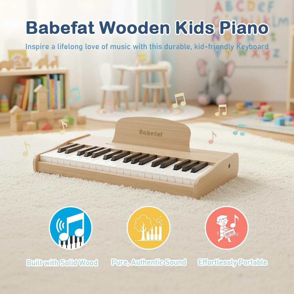 Kids Piano Keyboard 37 Keys Digital Piano for Kids Mini Musical Instruments Wooden Pianos Toy for 4+ Years Old Girls and Boys Birthday Gift Walnut (Oka)