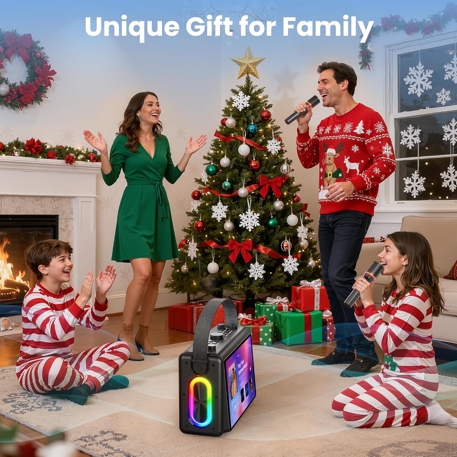 Karaoke Machine for Adults, Built-in Lyrics Display and HD Screen, Supports WiFi Bluetooth HDMI USB TF and Echo, Portable Karaoke System with 2 Wireless Microphones for Home Party Christmas