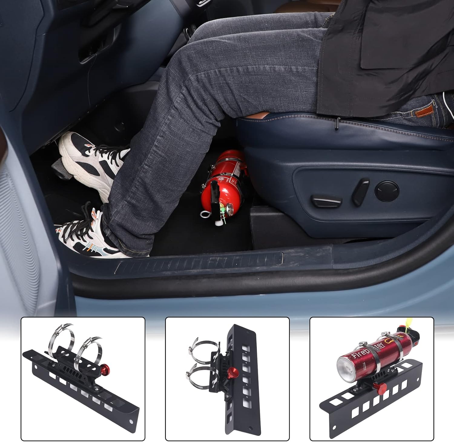 Under Seat Quick Release Roll Bar Fire Extinguisher Mount Bracket Compatible with Ford Maverick 2022-2025,Adjustable 2 Clamps Fire Extinguisher Bottle Tie Bracket Billet Aluminum Interior Accessories