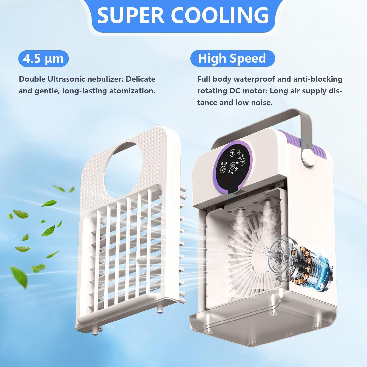 Dual Mode Water Air Conditioner, Aire Acondicionado Portatil, with 700ml Visible Water Tank and Colorful Touch Screen, 3-Speed Timing Speed Adjustment, Noise ≤50db