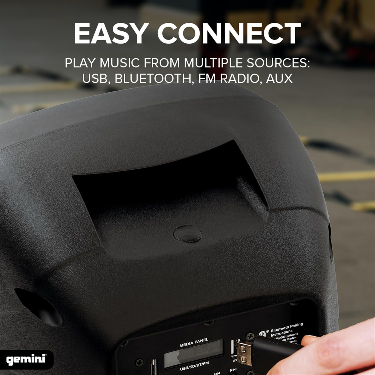 Gemini 8” 500W Wireless Battery-Powered Bluetooth PA Speaker with Mic/Guitar Inputs, Echo, USB/SD/FM – Portable Pro Audio for Performers, Karaoke & Outdoor Events (AS-08TOGO)