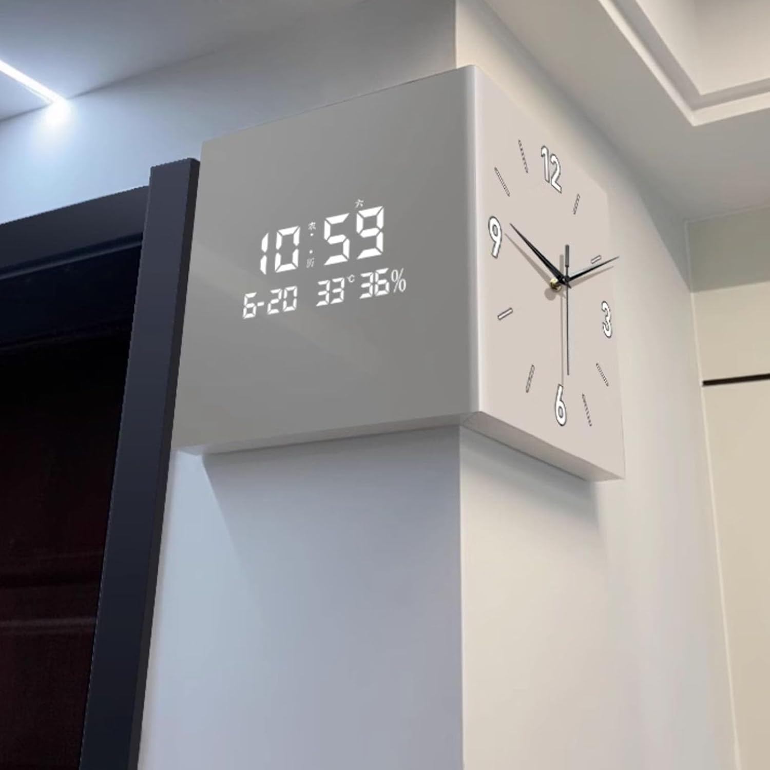 Double Sided Corner Clock Easy to Read Square Wall Mount Digital Display for Living Room and Office Wall Decors Home Decors