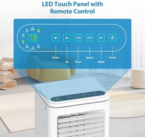 10000 BTU Portable Air Conditioner,Cooling up to 450 sq.ft.3-in-1 Compact AC with Remote Control, LCD Display and 24-hour Timer. Ideal for Rooms and Offices.