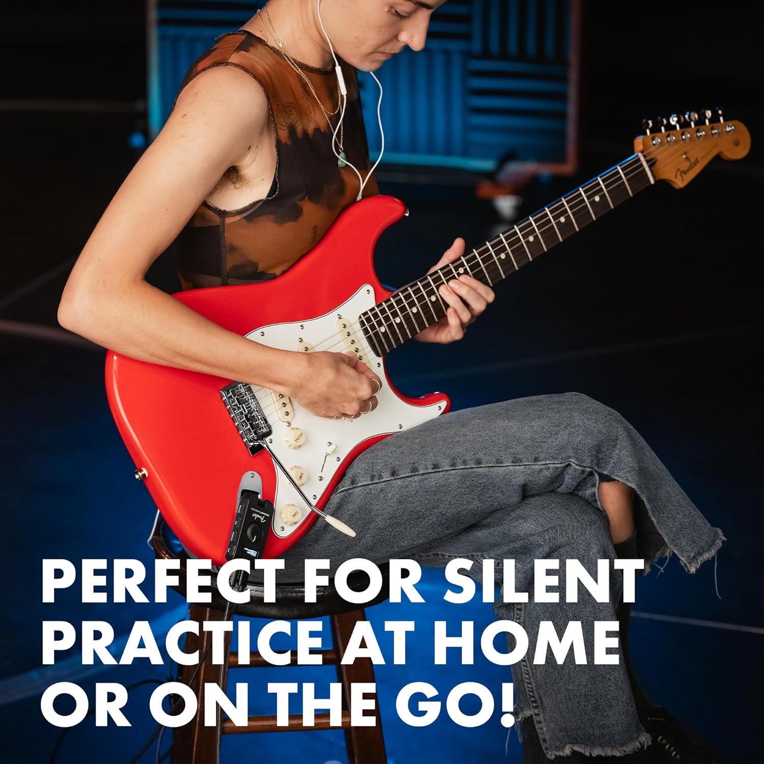 Fender Mustang Micro Plus Headphone Amplifier, Bluetooth Audio Streaming and 50 Amp and Effects Models, with 2-Year Warranty