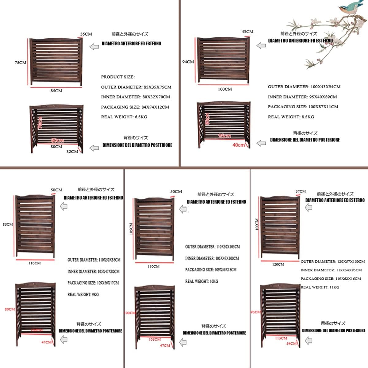 Cover for Outdoor Fence Air Conditioner Cover, Wooden Privacy Air Conditioner Fence Screen, Solid Wood Air Conditioner Flower Rack Shutters, Protective Air Conditioning Grilles, Water Proof