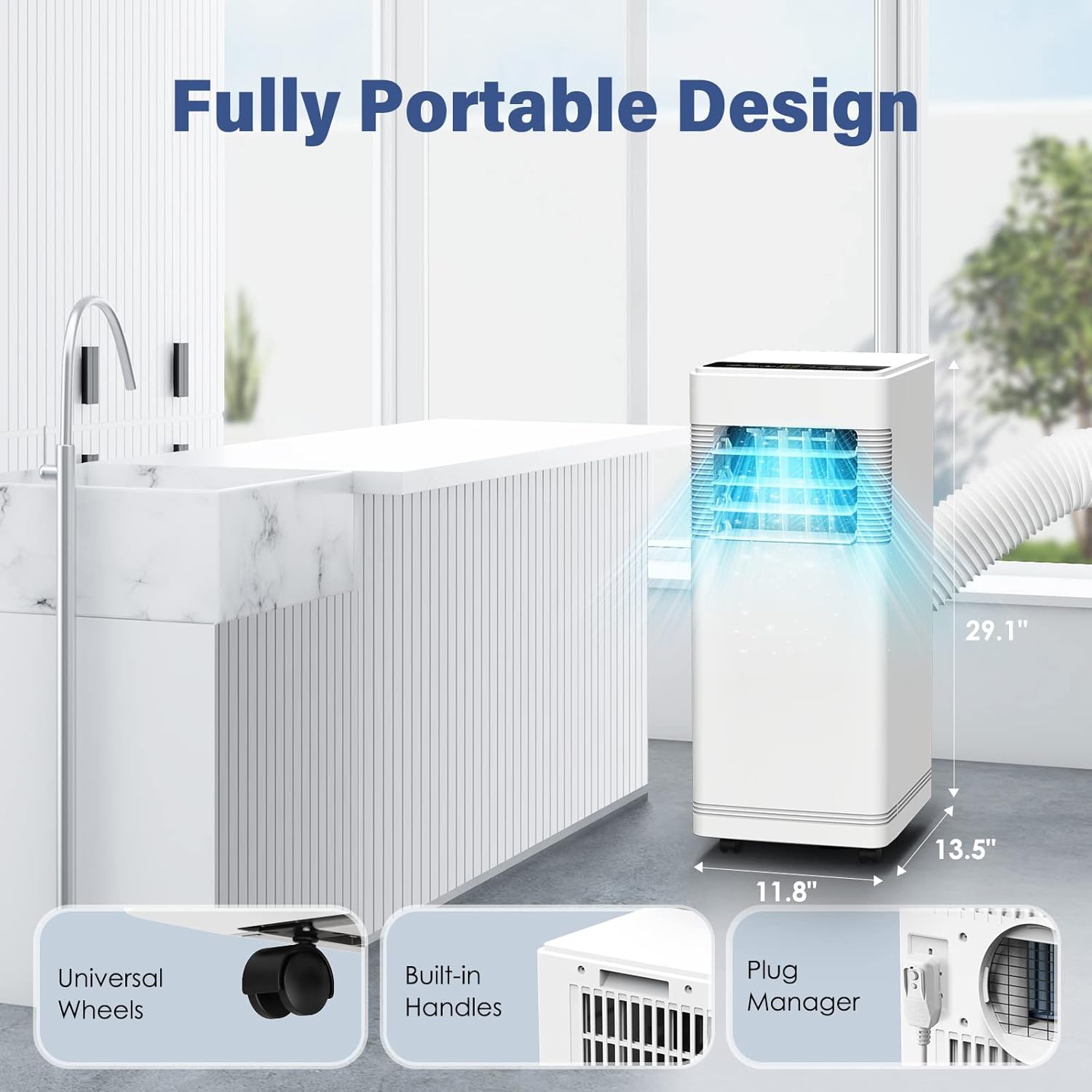 Air Choice Portable Air Conditioner, 12000 BTU Air Conditioner Portable for Room Up to 550 Sq.Ft, 3-in-1 with Dehumidifier and Fan Mode, 24H Timer, Remote Control, Quiet Portable AC Unit, Window Kit
