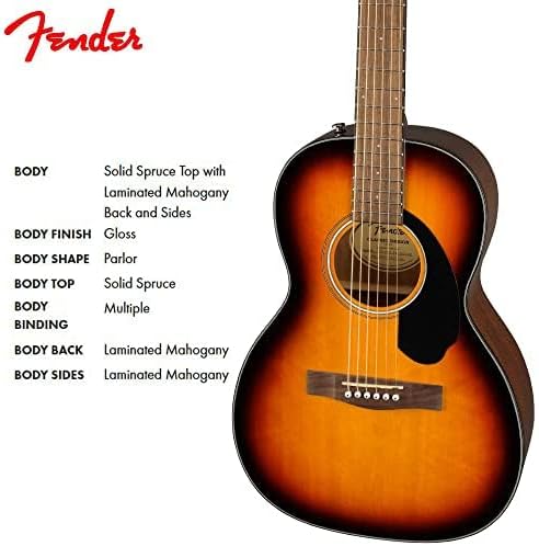 Fender CP-60S Parlor Acoustic Guitar, with 2-Year Warranty, 3-Color Sunburst