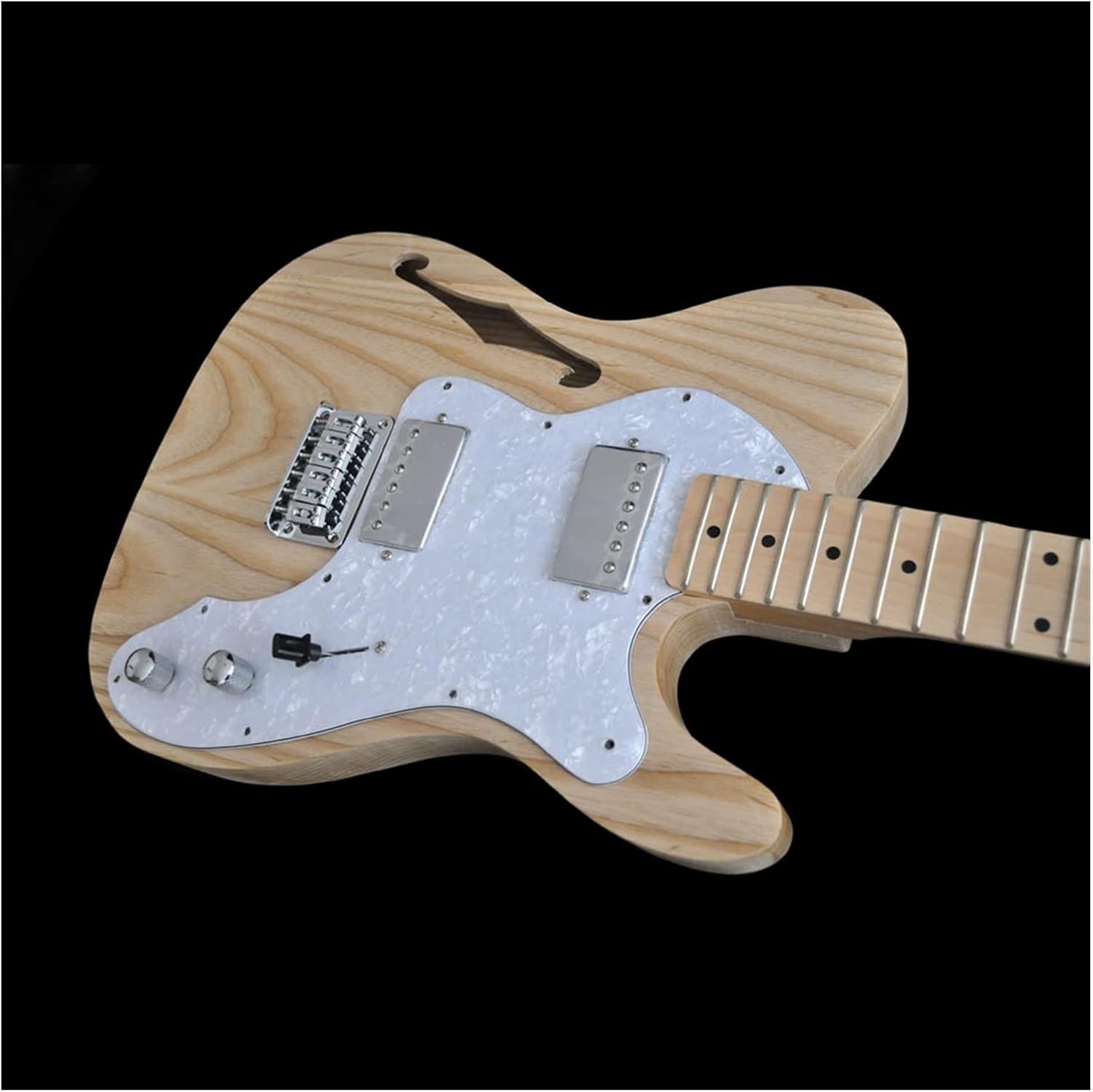 DIY Electric Guitar Kit Guitar Semi-Hollow Ash Body with F Holes Maple Neck 21 FretsTruss Rod Adjust DIY Guitar Kit