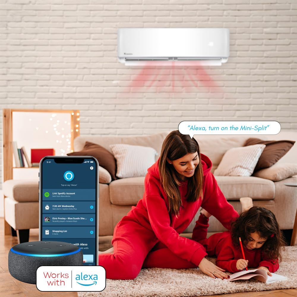 KLIMAIRE 12,000 BTU 23.1 SEER2 Hyper Heat Ductless Mini Split Air Conditioner & Heat Pump System, Operates Down to -22°F, with Pre-Flared 16'Installation Kit & Wall Bracket, 230V, Wi-Fi Enabled (230V)