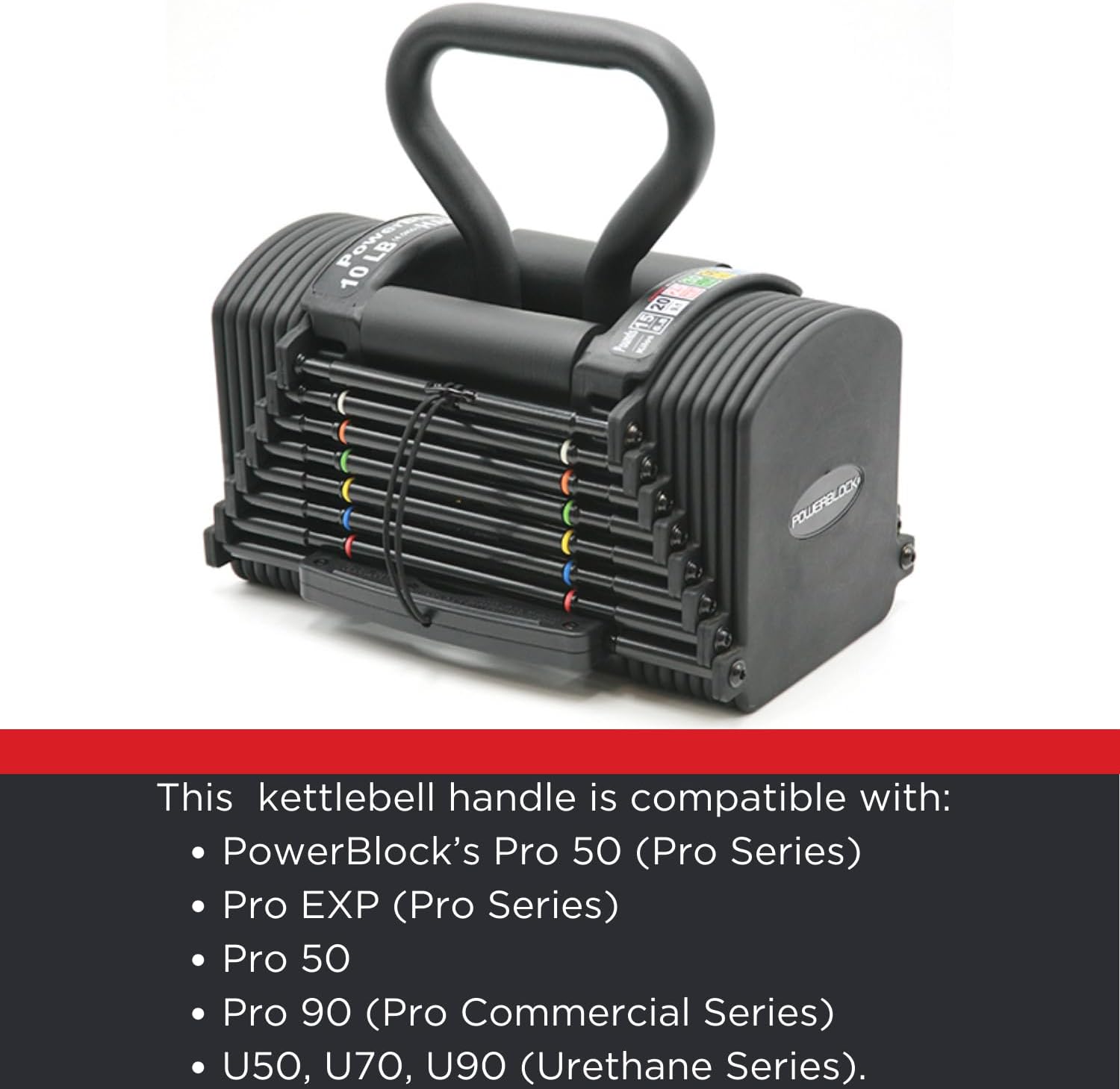 PowerBlock Pro Series Kettlebell Handle – Compatible Pro Series Dumbbells, Strength Training Accessory, for Home Gym & Commercial Use, Workout Equipment, Black