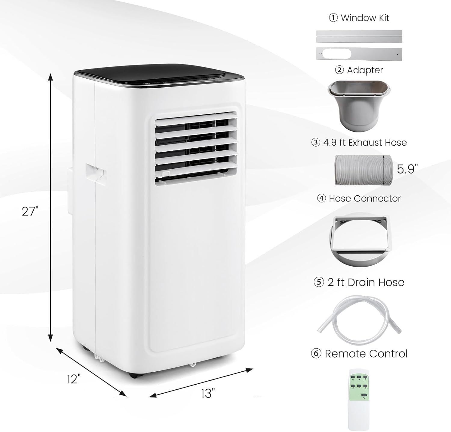 DORTALA Portable Air Conditioner 9000 BTU, 3-in-1 AC Cooling Unit with Dehumidifier, 24H Timer, Remote Control, Standing Air Conditioner Cools Rooms up to 280 Sq.Ft, Window Kit Included