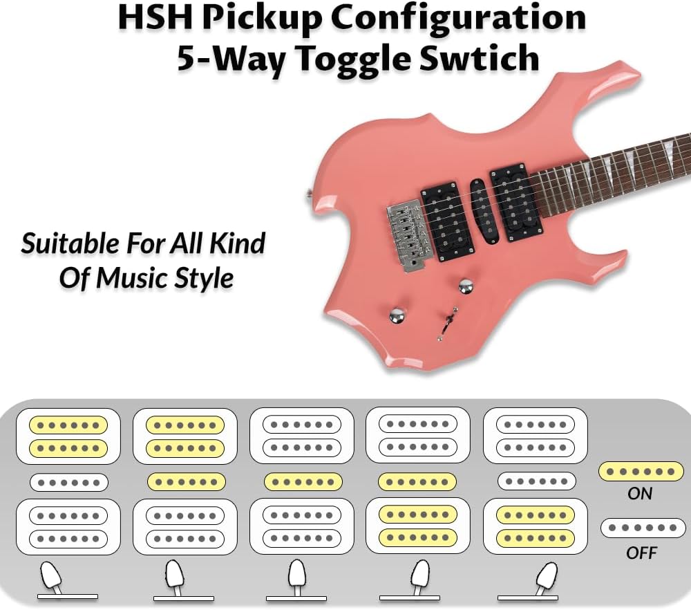 Fojill Heavy Metal Cool Shape Electric Guitar Kit Set Beginner Starter Combo Package Bundle 10W Battery Power Bluetooth Amplifier Amp,Accessory 600D gig Bag,Picks, Cable, Strap, Extra Strings