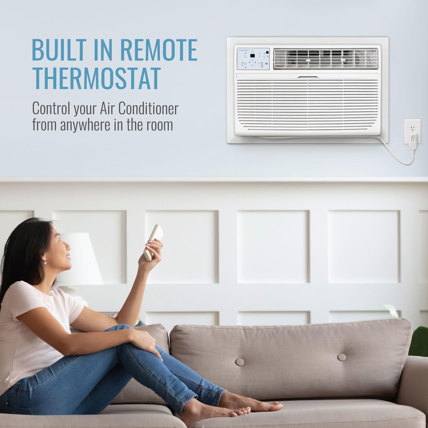 Keystone 14,000 BTU Wall Mounted AC Unit and Dehumidifier, 230V, Wall Unit for Bedroom, Garage, Nursery, and Large Rooms up to 700 Sq.Ft., AC Wall Unit with Remote Control