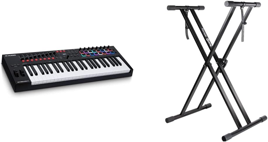 M-Audio Oxygen Pro 49 MIDI Keyboard Controller + RockJam Xfinity Heavy-Duty, Double-X, Pre-Assembled, Infinitely Adjustable Piano Keyboard Stand