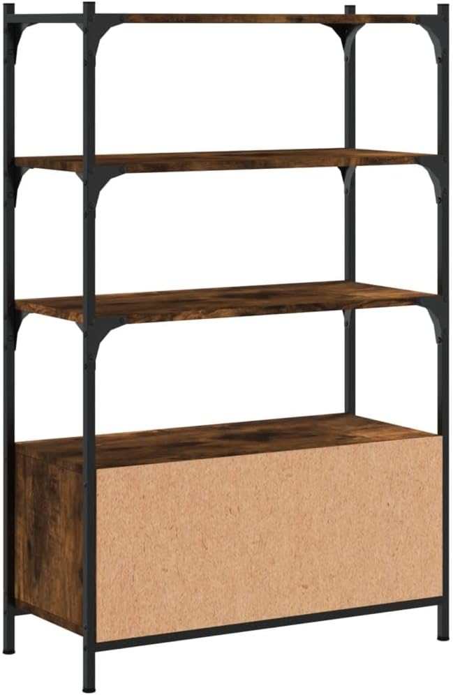 3-Tier Bookcase, Smoked Oak Engineered Wood, Metal Frame, 11.8x27.6x43.1 Inch, Adjustable Shelves, Industrial Display Cabinet for Living Room, Office Storage