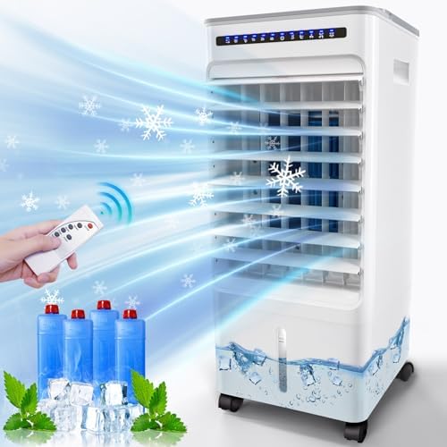 Swamp Cooler, Evaporative Air Cooler with 5L Water Tank,120°Oscillation, 4 Ice Pack, 3 Speeds, 7H Timer, Remote & Touch Control, Evaporative Cooler Cooling Fan for Room,Home,Office,Kitchen