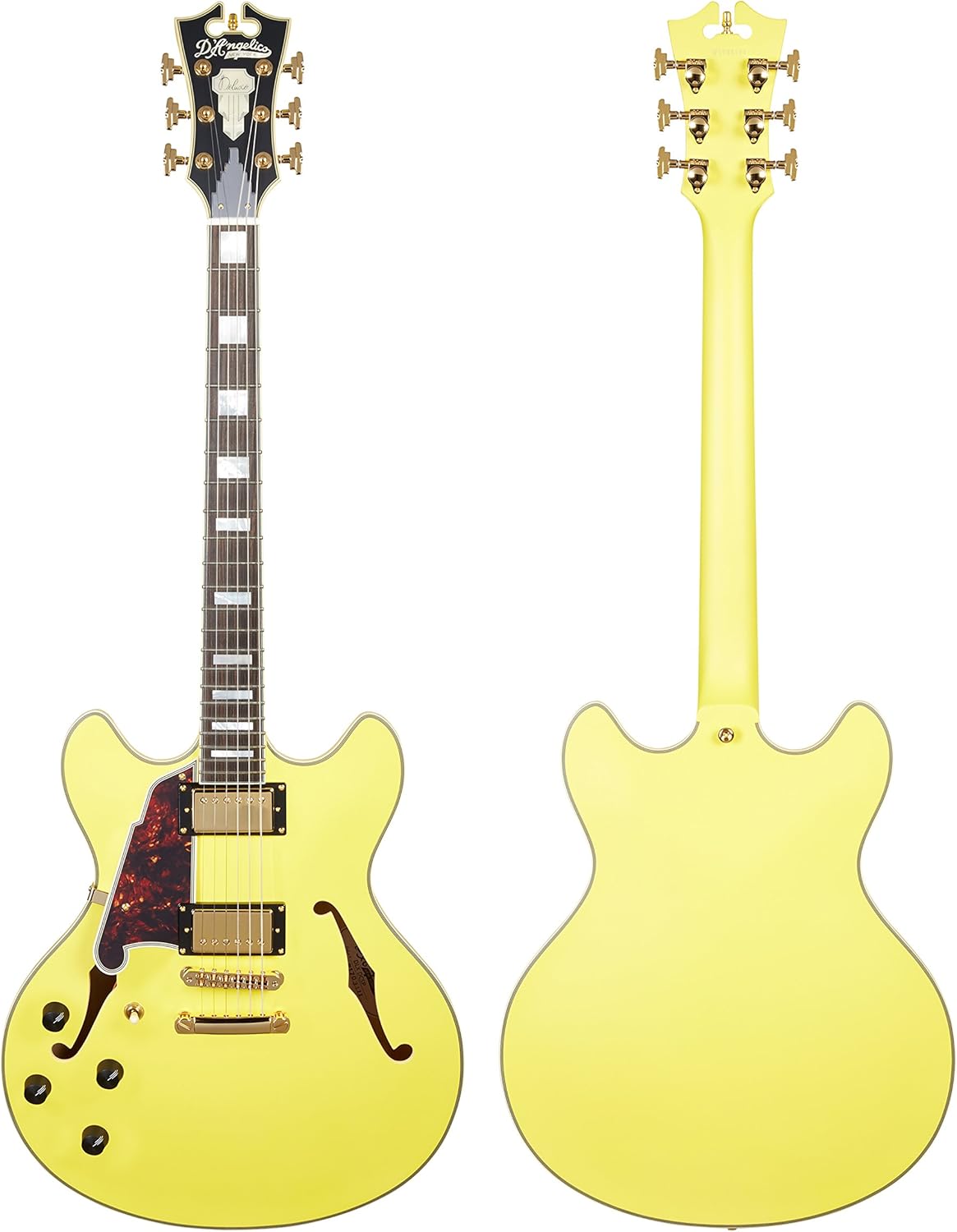 D'Angelico Deluxe DC Semi-Hollow Lefty Electric Guitar - Matte Electric Yellow