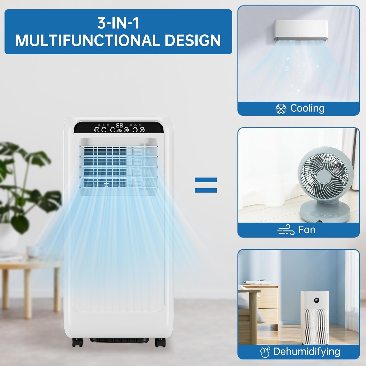 8000 BTU Portable Air Conditioners Cool Up to 350 Sq.Ft,3 IN 1 Cooling AC Unit with Remote Control/LED Display/24Hrs Timer,Ultra-Quiet 50dB,Sleep Mode for Bedroom, Living Room, Office