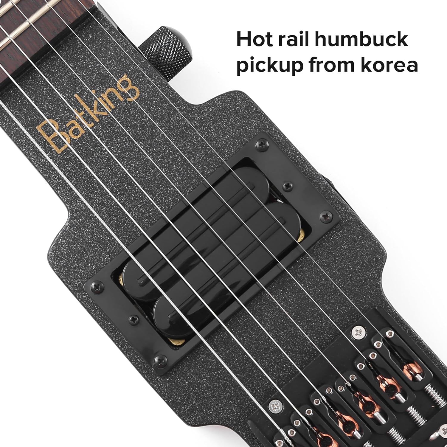 Batking Travel Guitar Electric, Headless Guitar 6 Strings One-piece Canada Maple Neck Through Body Design Brass Fix Bridge with Gigbag