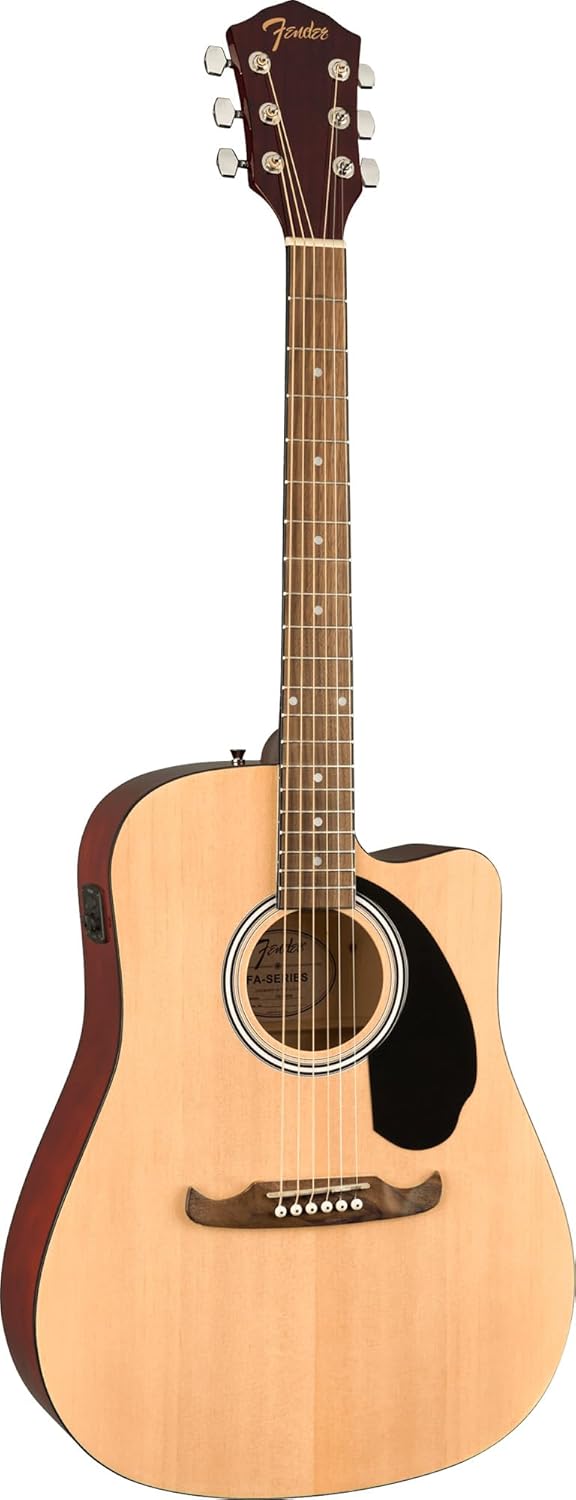 Fender FA-125CE Dreadnought Cutaway Acoustic-Electric Guitar - Natural Bundle with Hard Case, Strap, Strings, Picks, and Austin Bazaar Instructional DVD