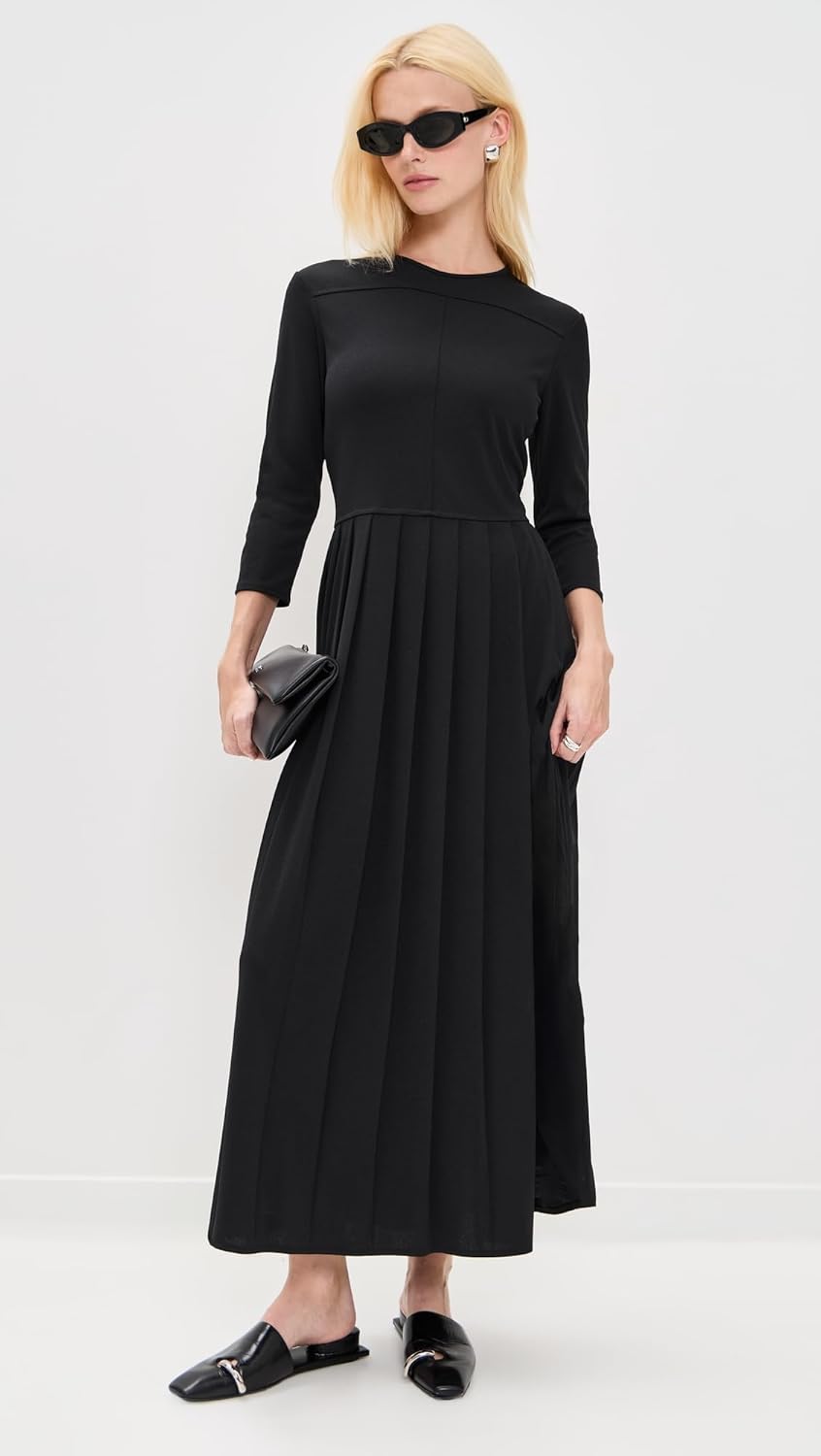 Theory Women's Long Sleeve Pleat Midi Dress