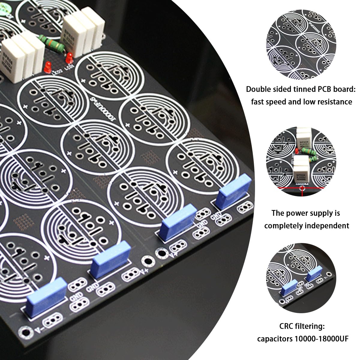 HiFi Class A Power Amplifier Dual-Sided Tinned PCB Power Supply Board – 120A Schottky Rectifier, CRC Filtering, Supports 240,000μF Capacitance – DIY Audio PSU Module