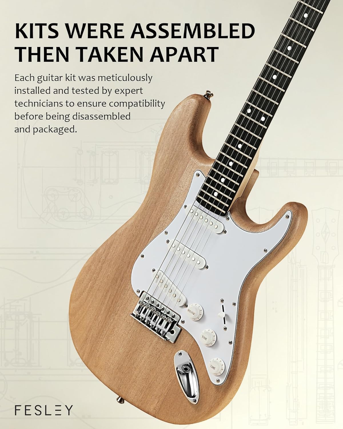 Fesley DIY Electric Guitar Kit Natural + 10 W Mini Guitar Amp