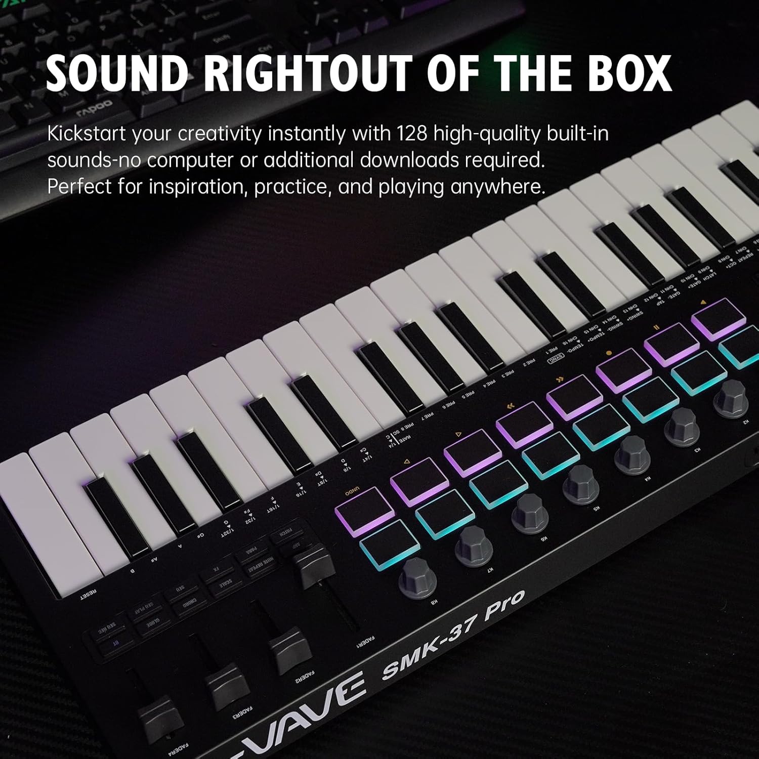 M-VAVE MIDI Keyboard Controller 37-Key 16 Backlit Drum MPC Pads, 8 Knobs，DAW Integration Arpeggiator DAW Software USB/Wireless Connection Professional Music Production Display Screen