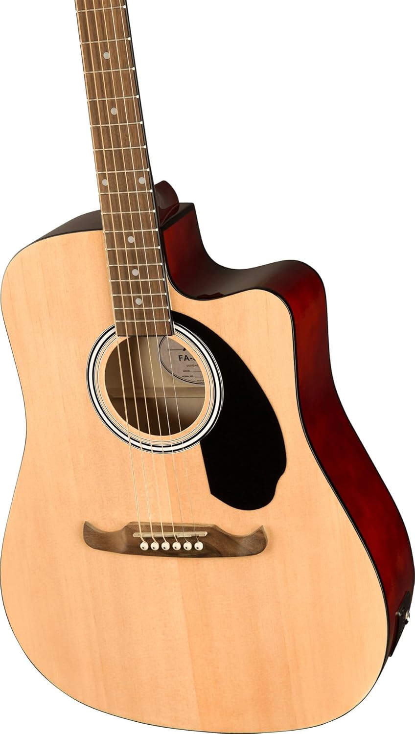 Fender FA-125CE Dreadnought Cutaway Acoustic-Electric Guitar - Natural Bundle with Hard Case, Strap, Strings, Picks, and Austin Bazaar Instructional DVD