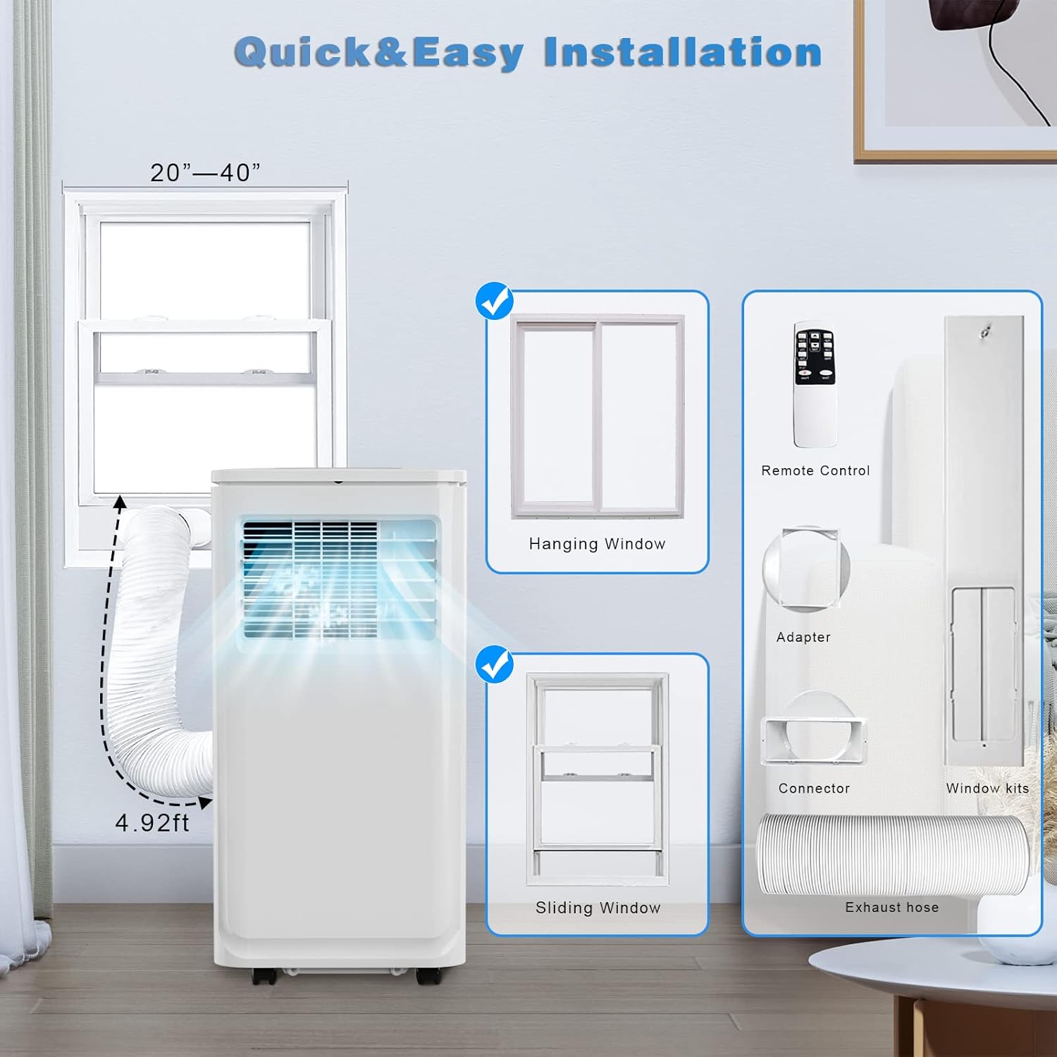 OFIKA 8000 BTU Portable Indoor Air Conditioner,Portable AC Unit for Room Up to 350 Sq.Ft,3-in-1 Room Air Conditioner with Remote Control,Digital Display,Window Mount Kit,24H Timer