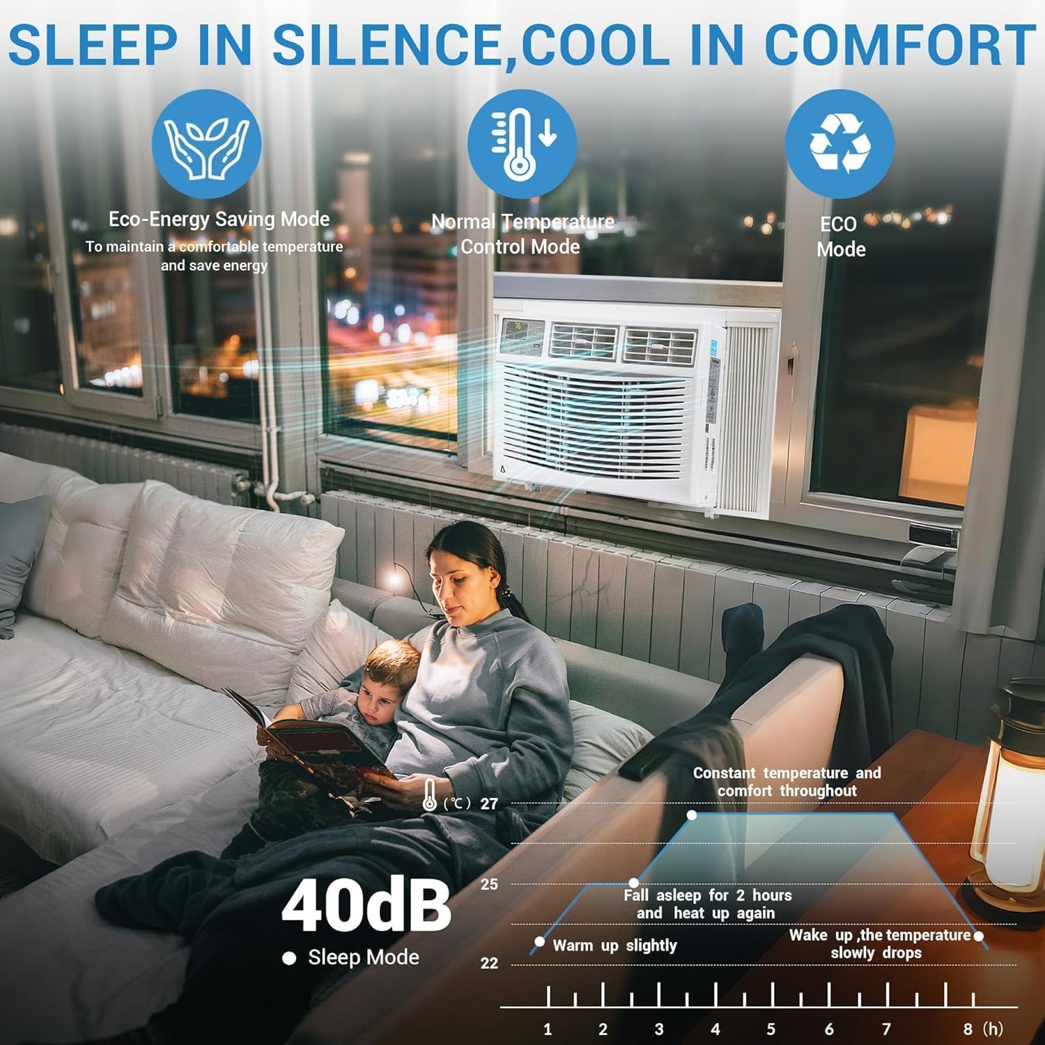8000 BTU Window Air Conditioner with WiFi, Window AC Unit Cools Up to 650 Sq. Ft., Energy Saving with Remote & App Control & Timer Function, Perfect for Small Rooms, Living Room, Office
