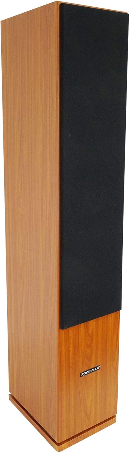 Rockville RockTower 68C Passive Tower Speaker, 8 Ohm, Classic Wood Grain, 500W Peak, 3-Way, Dual 6.5