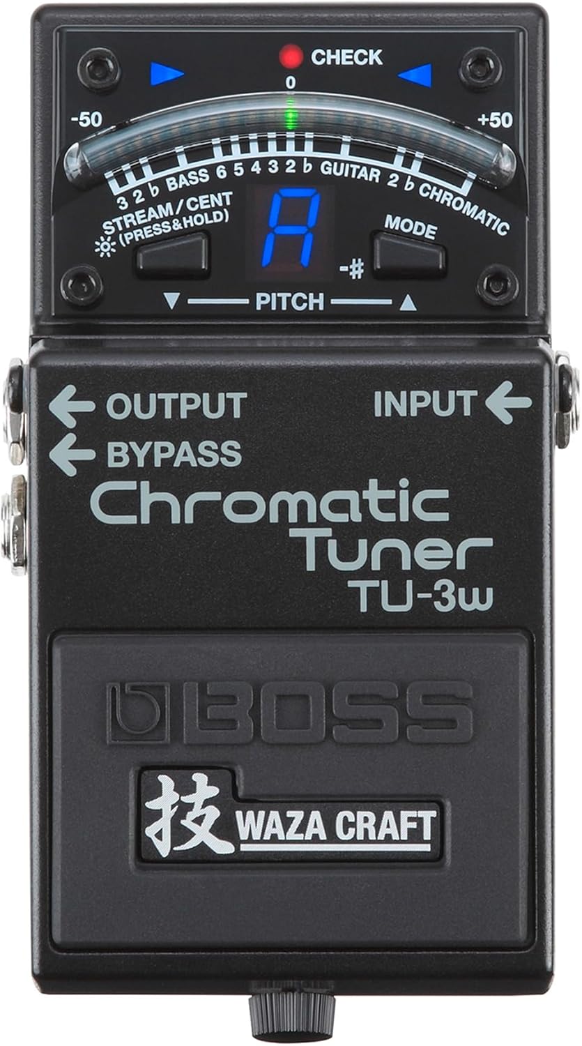 BOSS TU-3W Waza Craft Compact Chromatic Tuner | Enhanced with Waza Innovation & Craftsmanship | Superior Tuning for Guitar and Bass | 21-Segment Blue LED Meter | Accu-Pitch Sign Function