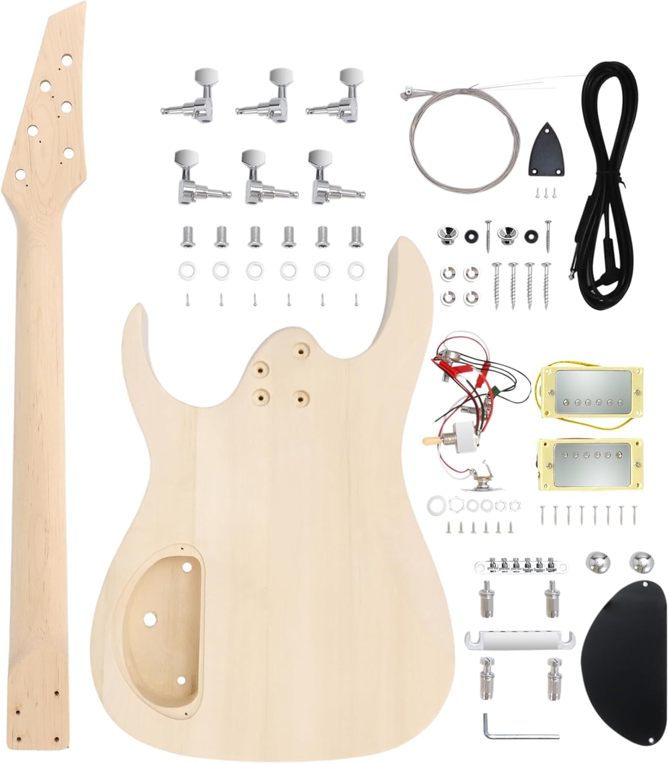 DIY Electric Guitar Kit Beginner Kit 6 String Right Handed with Flamed Maple Veneer Top Basswood Body Hard Maple Neck Rosewood Fingerboard Chrome Hardware Build Your Own Guitar.