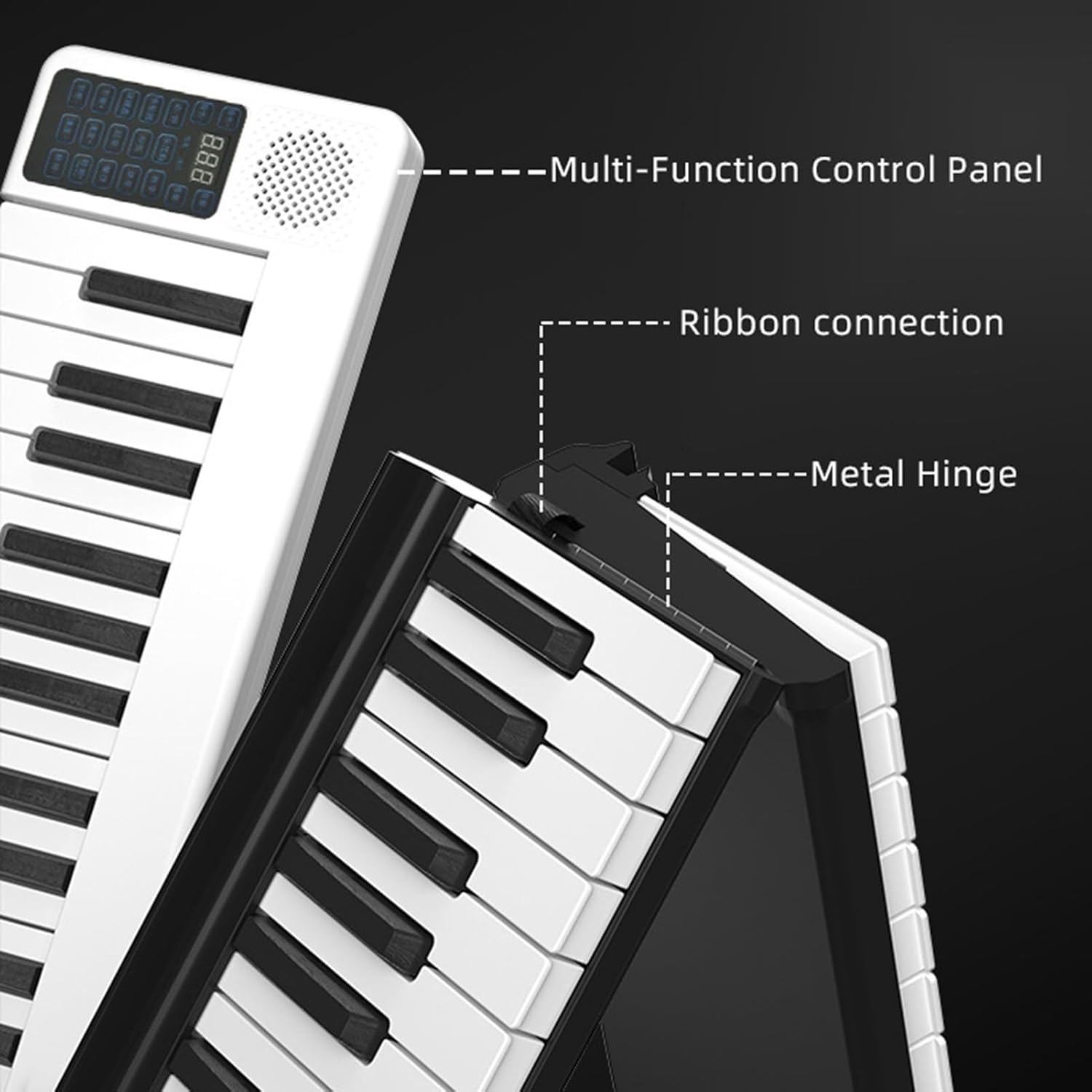 Folding Piano Keyboard 88 Keys, Touch-Sensitive Electric Piano, Portable Travel Piano, Rechargeable, Bluetooth & MIDI Support for Beginners (White)