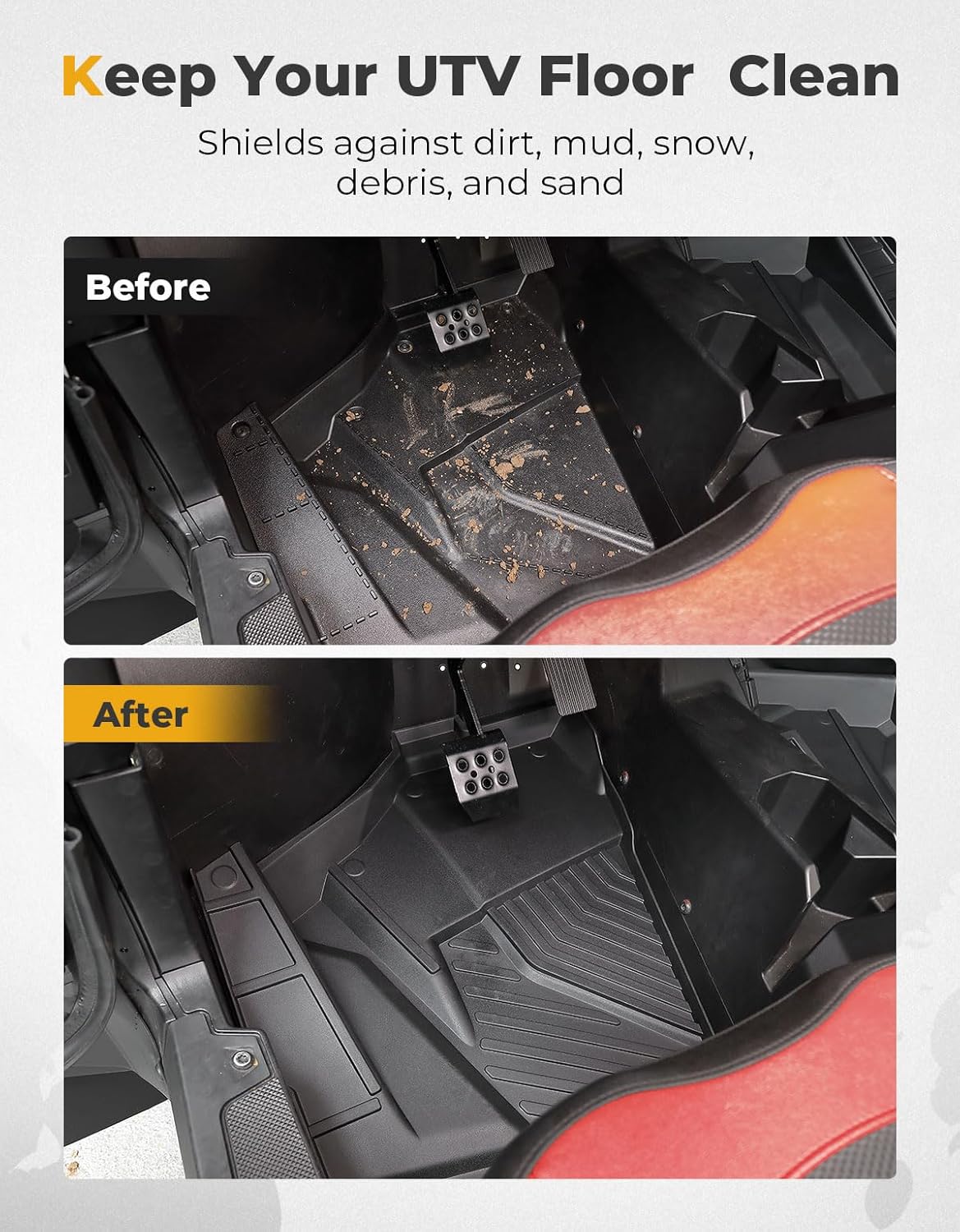 KEMIMOTO 2024/2025+ XP 1000 TPE Floor Mats Compatible with 2024/2025+ Polaris RZR XP 1000/4 1000 Non-Slip Front Row Floor Accessories 2PCS All-Weather Protection Slush Mats Liners