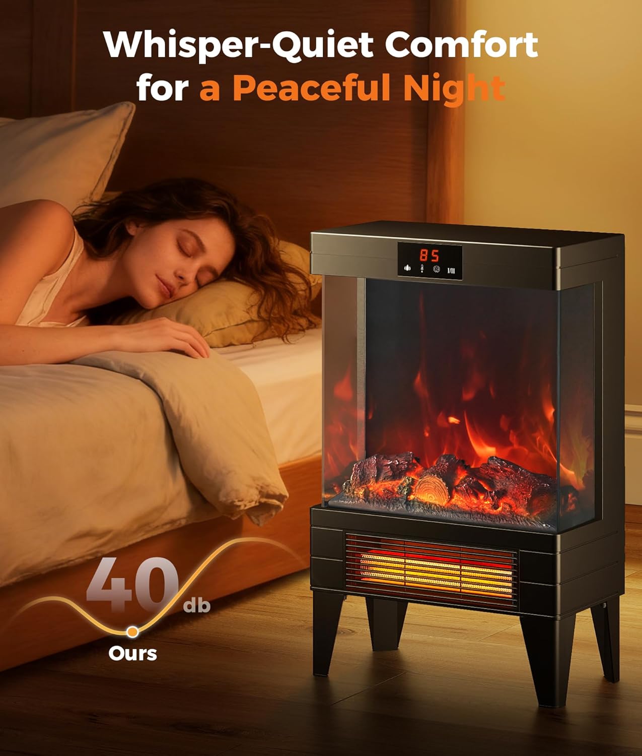 Electric Fireplace Stove Heater - Freestanding Fireplace Heater for Indoor Use with Realistic 3D Flame, Adjustable Thermostat & Remote, Quiet, Timer for Living Room and Bedroom