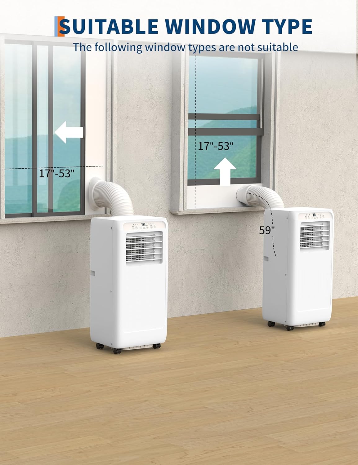 8,000 BTU Portable Air Conditioner, Cools Up To 350 Sq.Ft, Auto Swing, 3 Fan Speeds, Dehumidifier, with Remote Control & Window Kit