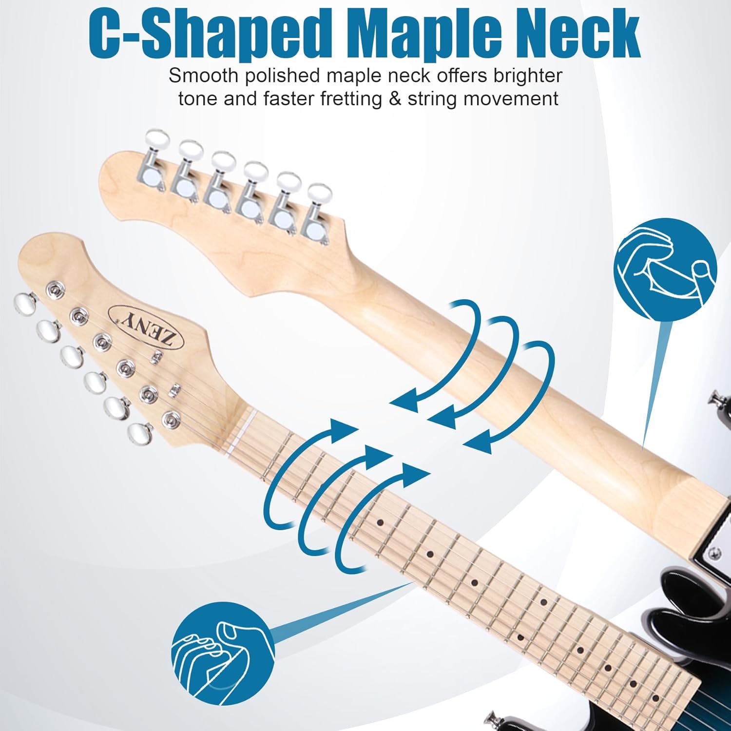 ZENY 30 inch Kids Electric Guitar with 5w Amp, Gig Bag, Strap, Cable, Strings and Picks Guitar Combo Accessory Kit, Blue