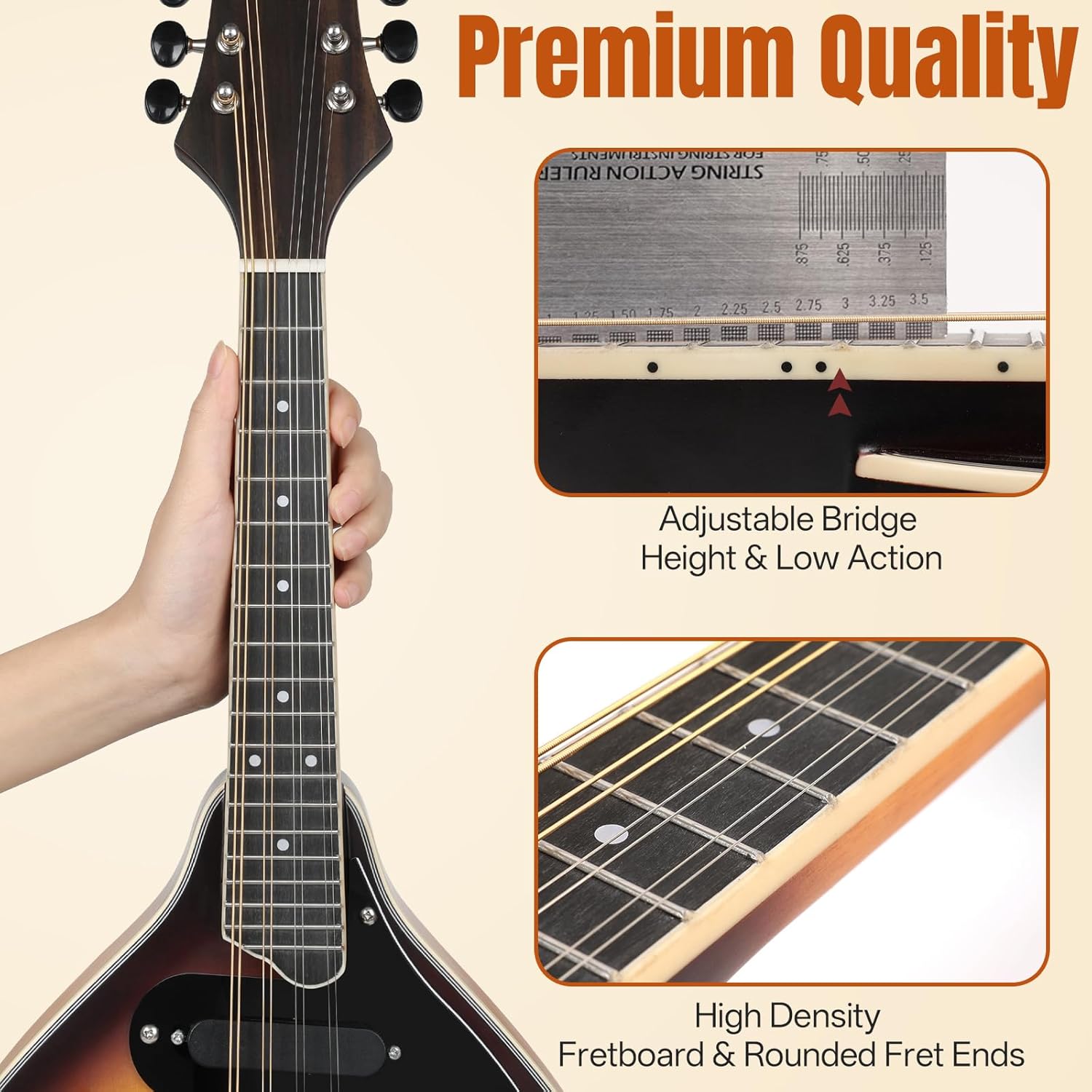 Mandolin Instrument A Style, Electric Acoustic Mandolins Instrument Kit 8 String with Tuner Strap Gig Bag Chord Chart for Beginners Adults Teens Youth Kid(A String Electric Mandolin, 8 String)