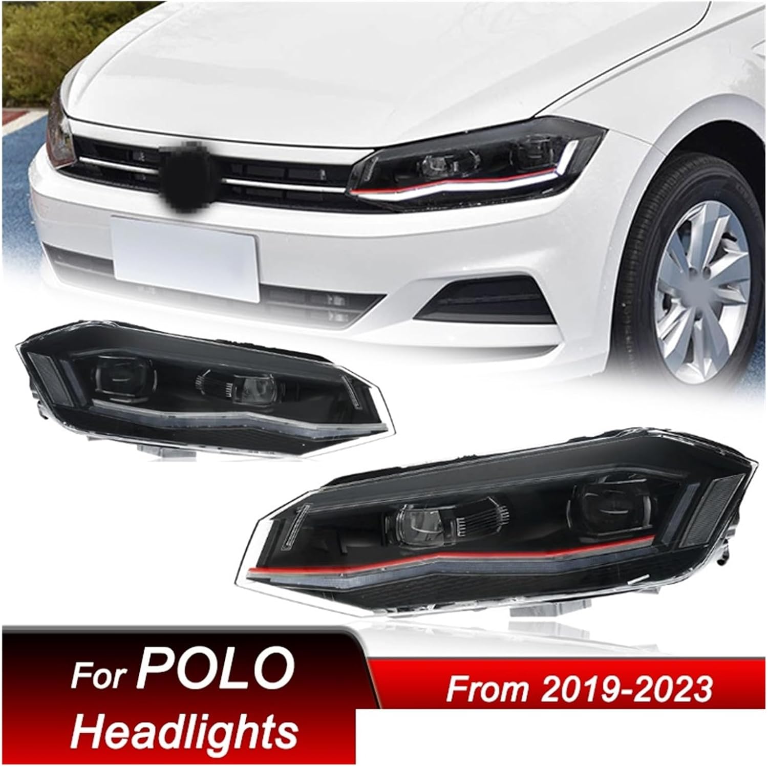 Car Headlights Compatible For VW POLO GTI 19-22 Style LED Auto Headlamp Assembly Upgrade Configure Projector Lens Accessories Kit(Silver)