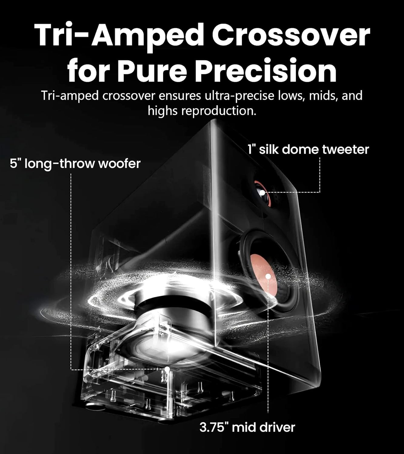 Edifier MR5 2.0 Studio Monitor Bookshelf Speakers, 110W(RMS), Hi-Res Audio, Bluetooth 6.0, 3-Way Active Design, Room Compensation, XLR/TRS/RCA Inputs, Compact Size for Home Studio & Music - Black